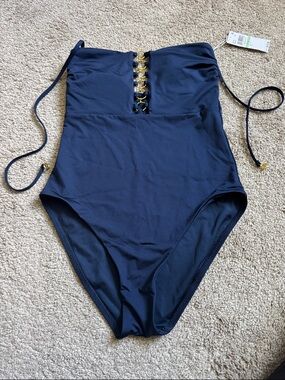 Trina Turk Navy One-Piece Swimsuit with Gold Accent